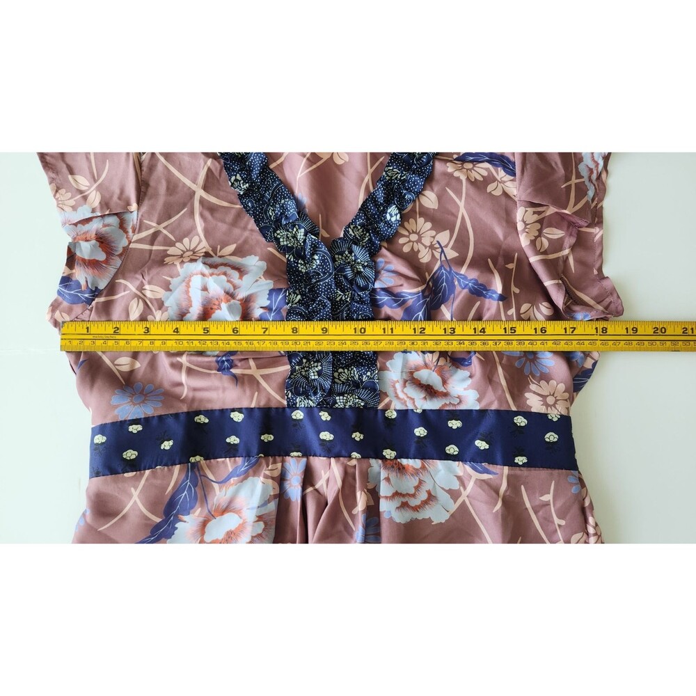 Anthropologie Odille Silk Floral Blouse Ruffle Trim Empire Waist Babydoll - 12 - Picture 8 of 10
